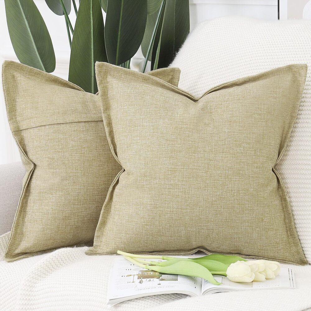 2627 Set of 2 Linen Throw Pillow Covers with Broad Edge Soft Boho